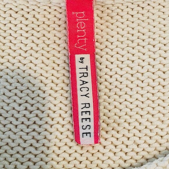 Plenty by Tracy Reese Scoop Neck Long Sleeve Jigsaw Fringe Sweater White Small - Picture 4 of 4